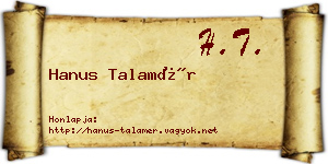 Hanus Talamér névjegykártya